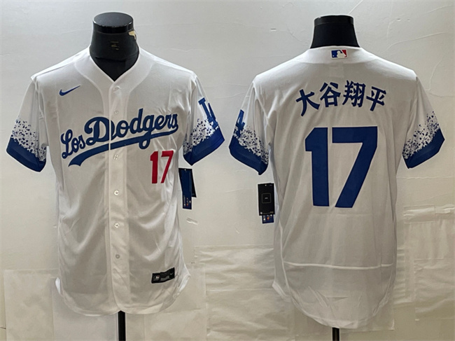 Men's Los Angeles Dodgers #17 大谷翔平 White City Connect Flex Base Stitched Baseball Jersey
